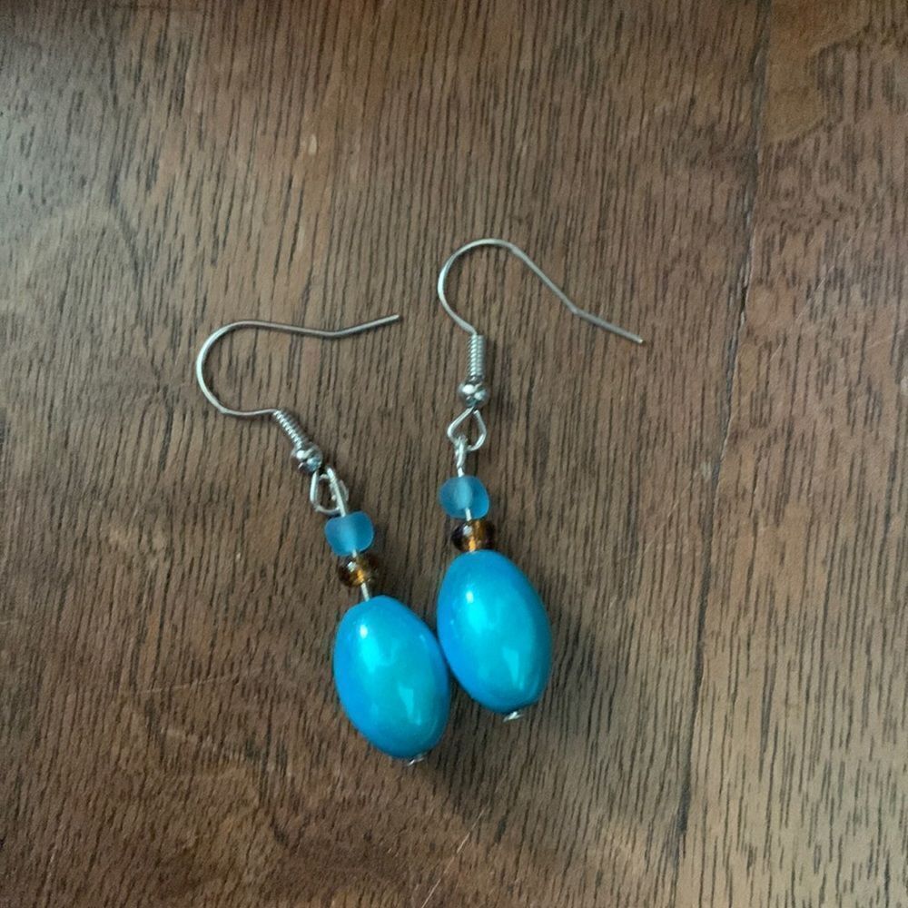Teal handmade dangly earrings